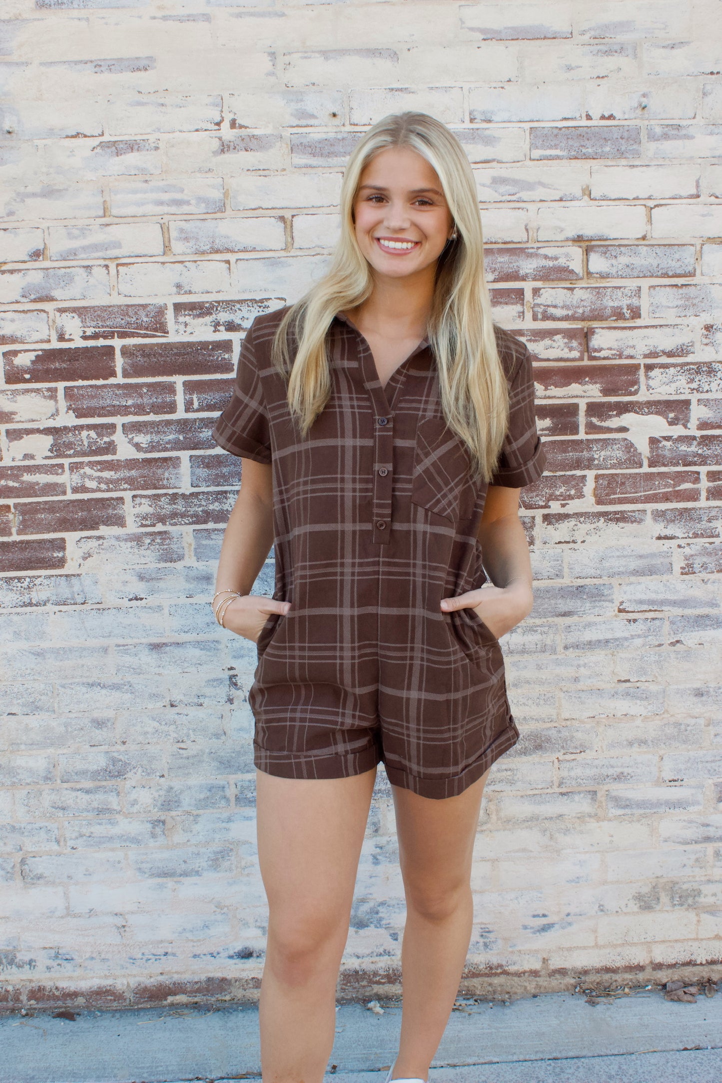 BROWN PLAID ROMPER