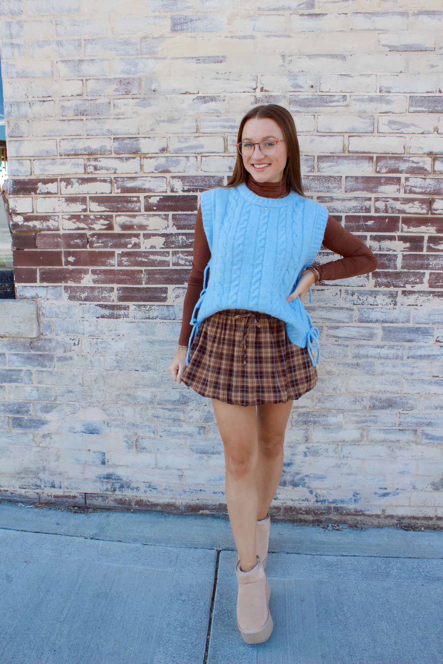 BROWN PLAID BUBBLE SKIRT