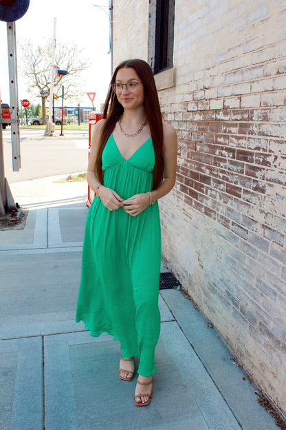 V-NECK OPEN BACK MAXI