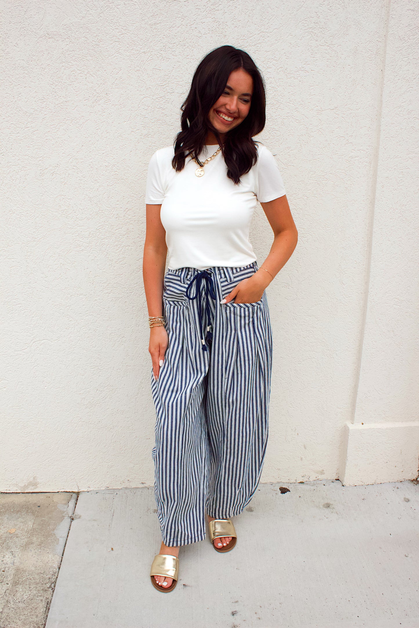 SEASIDE STRIPE BARREL PANT