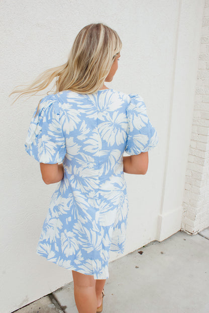 TROPICAL PRINT PUFF SLEEVE MINI