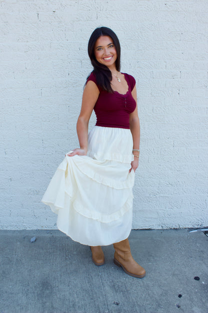 HENLEY LACE TRIM TOP