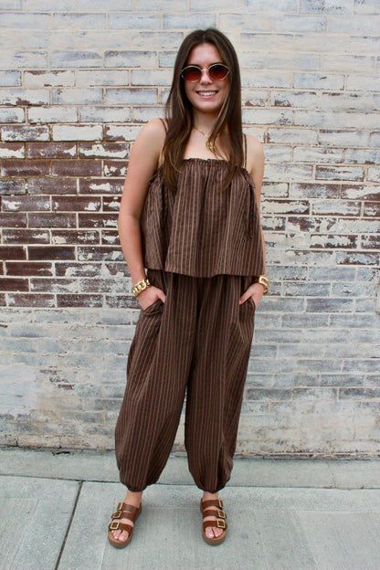 MOCHA BARREL JUMPSUIT