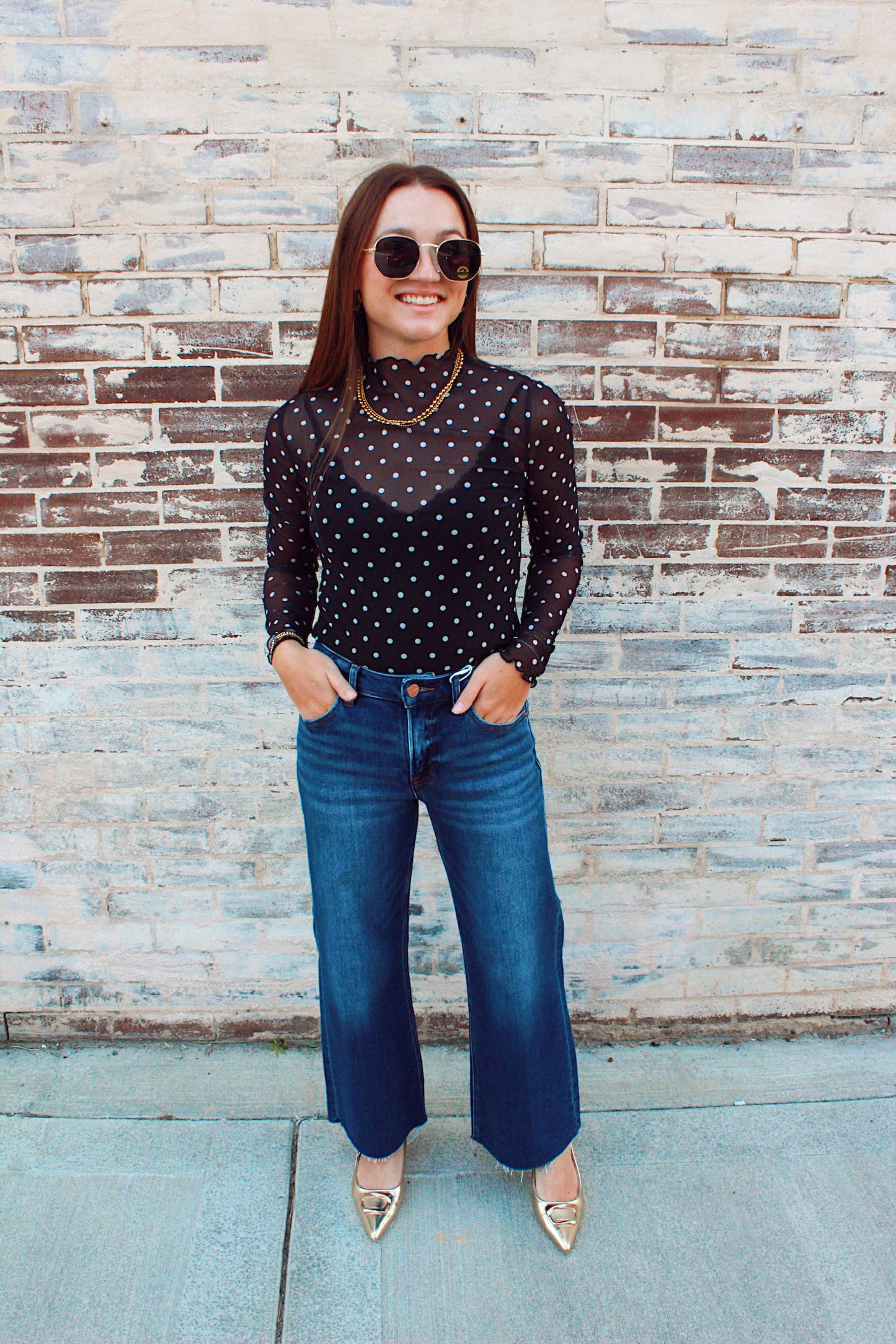 POLKA DOT MESH TOP