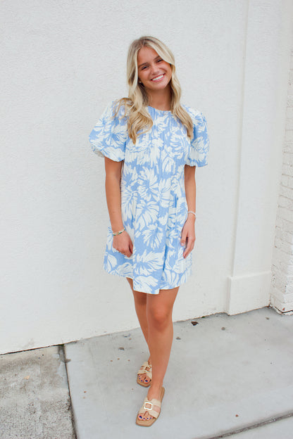 TROPICAL PRINT PUFF SLEEVE MINI