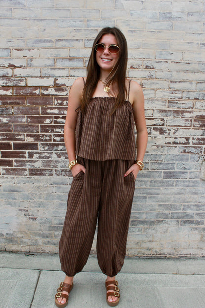 MOCHA BARREL JUMPSUIT