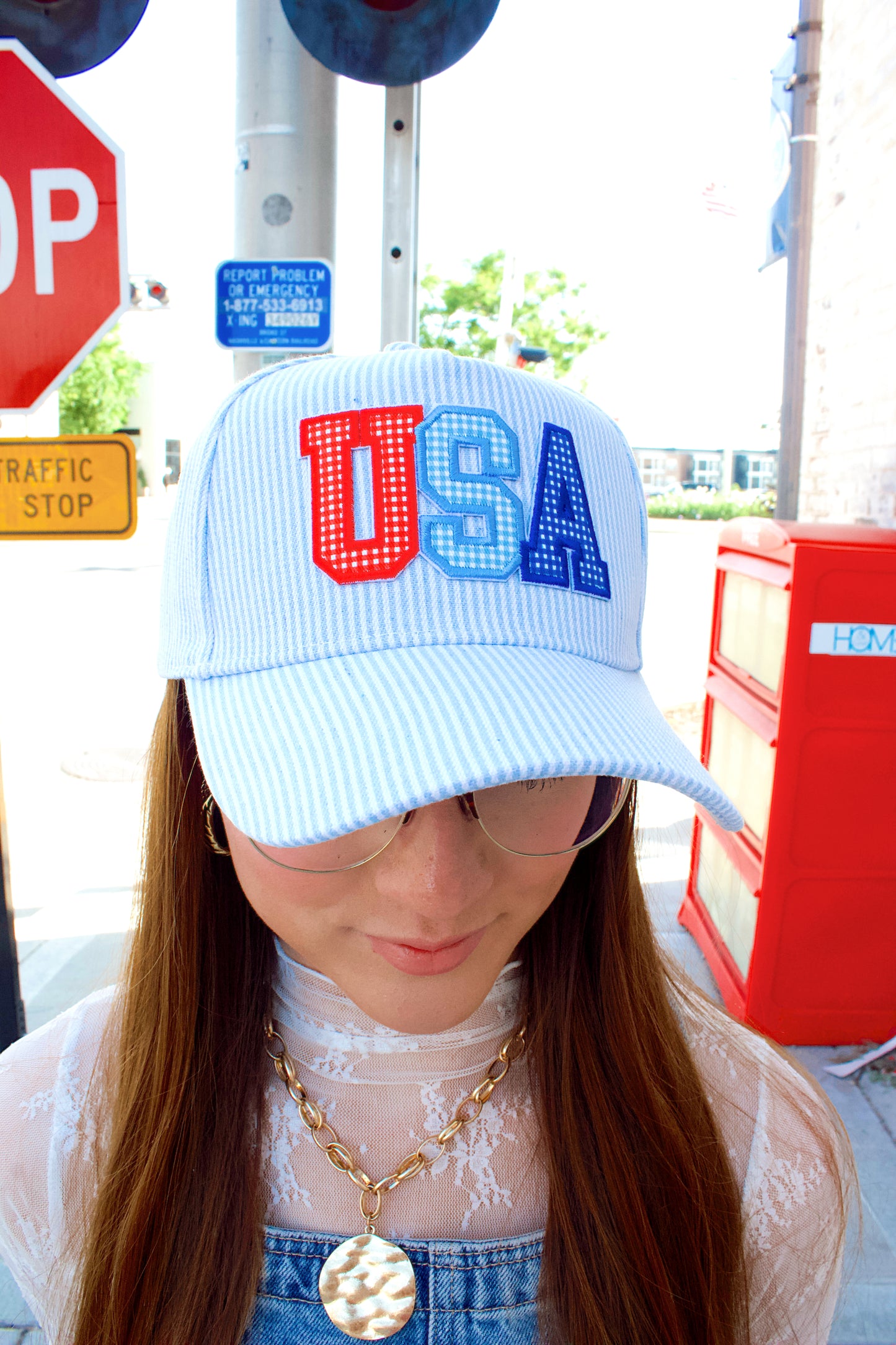 STRIPED USA PATCH HAT