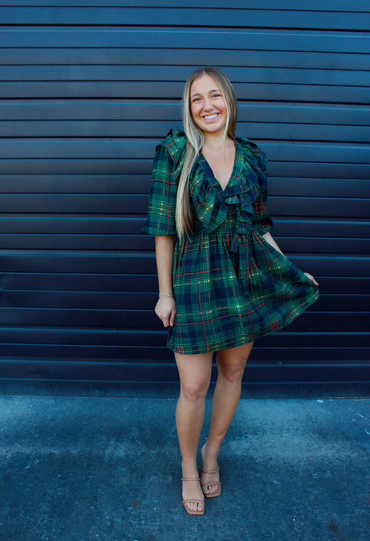 EVERGREEN VINTAGE PLAID DRESS