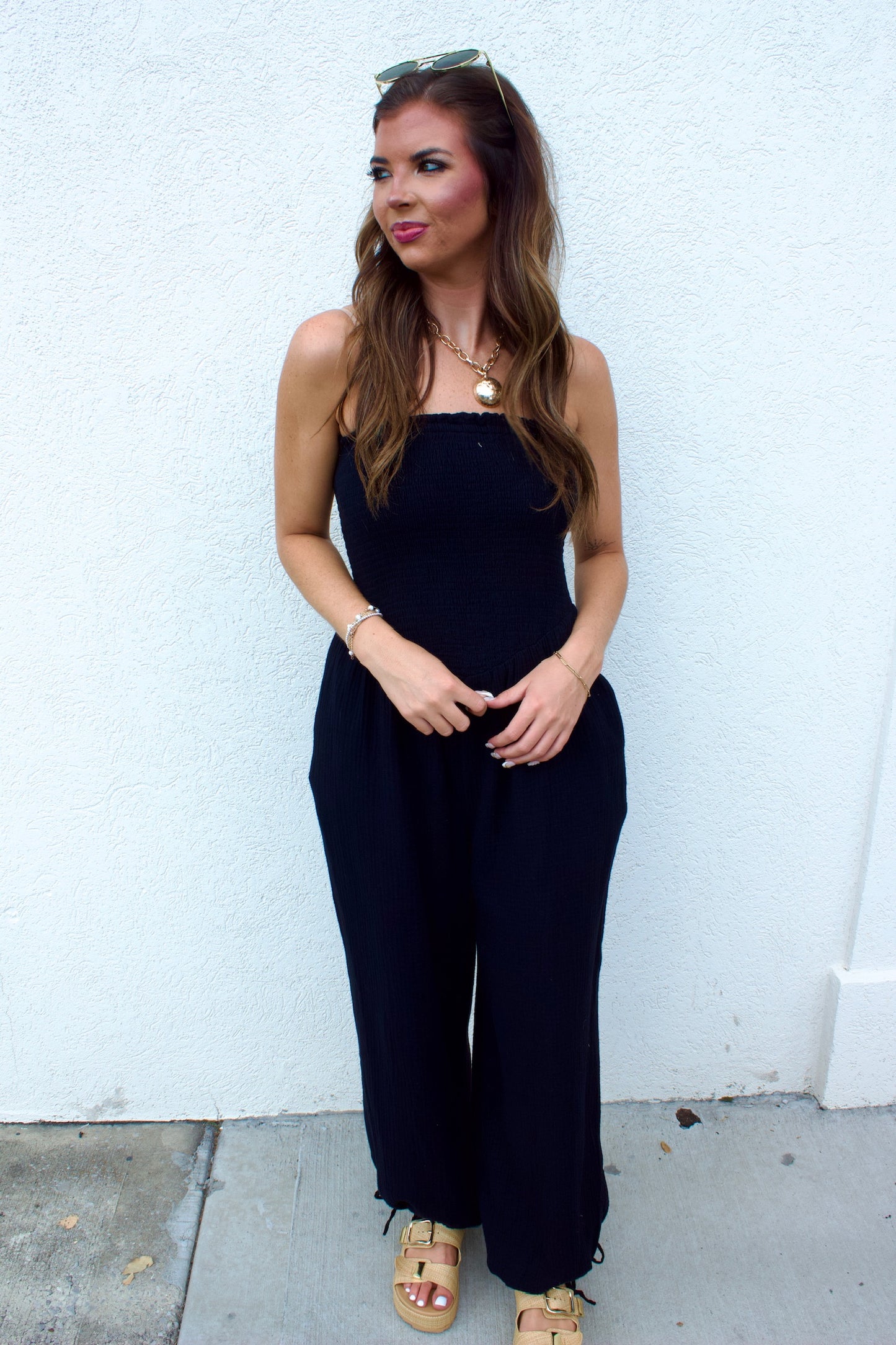 STRAPLESS SMOCKED JUMPER